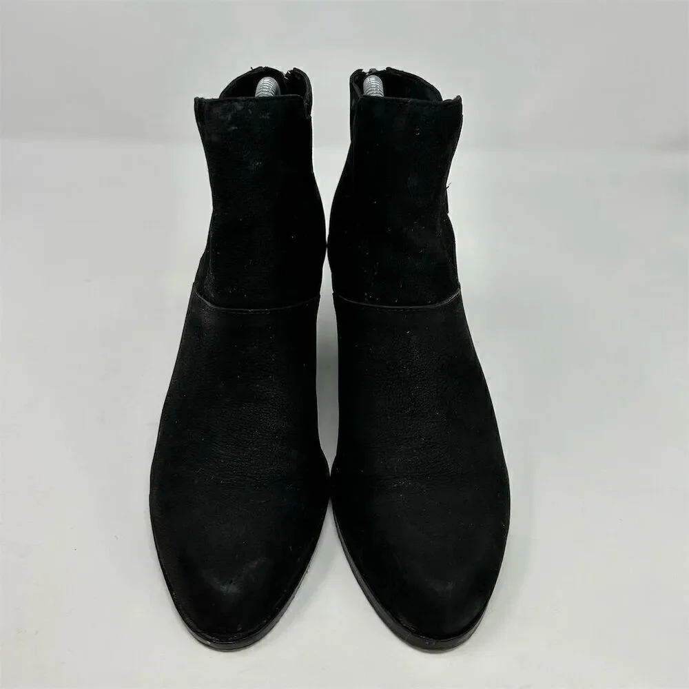 Eileen Fisher Black Leather Ankle Booties Size 7.5 Casual Back Zip Closure